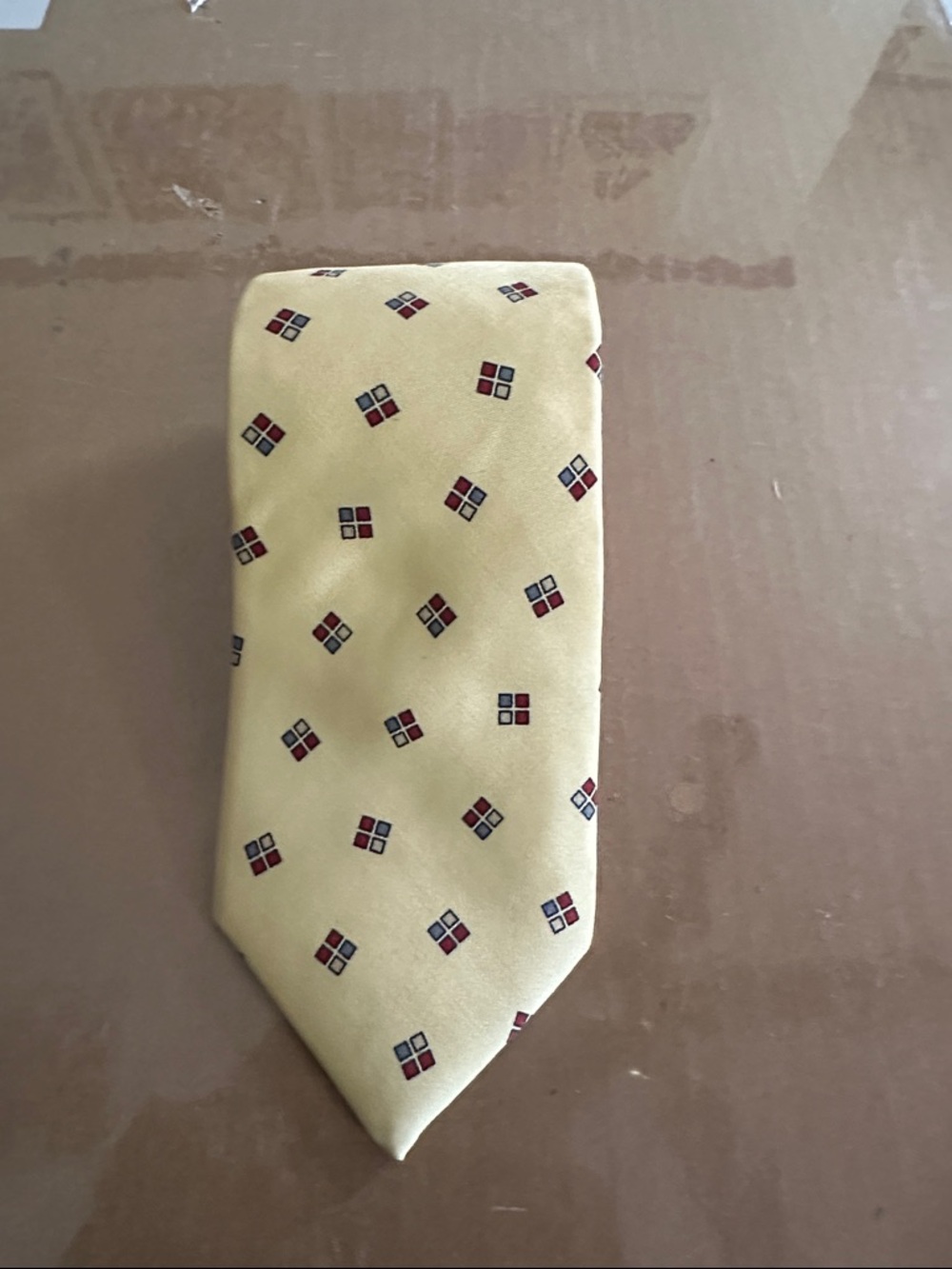 Givenchy Yellow Silk Tie with Red and Navy Square Motif
